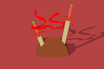 3d rendering sword fight and protect