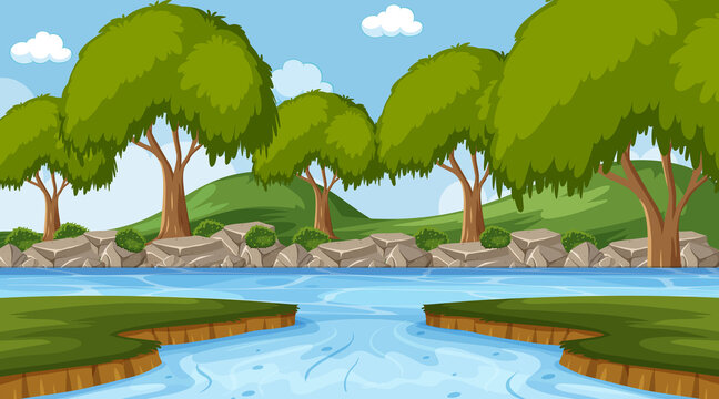 Background scene with river in the forest