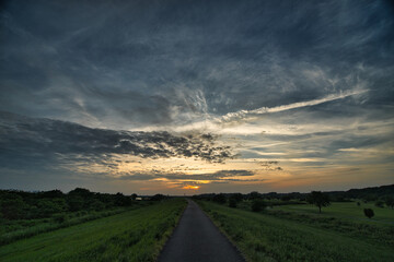 夕日に向かって続く道