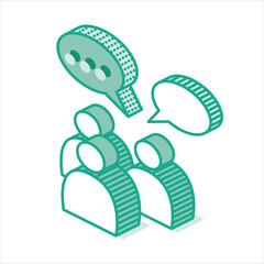 Isometric Set of Speech Bubbles and Talking People Avatars.