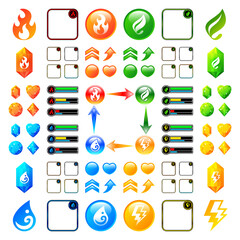 ゲーム 素材 アイコン 宝石 セット 4属性 炎 水 草 雷