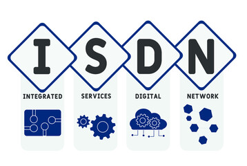 ISDN - Integrated Services Digital Network acronym. business concept background.  vector illustration concept with keywords and icons. lettering illustration with icons for web banner, flyer, landing 