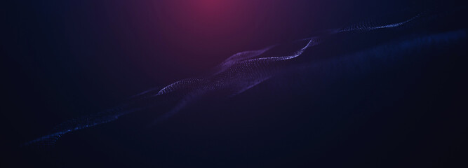 Abstract colorful digital particles wave with bokeh and light background, 3d render wave line dot background, line wave light glowing effect particular background.