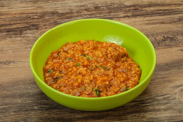 Traditional Georgian Kharcho soup with meat