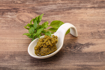 Green sauce pesto with basil