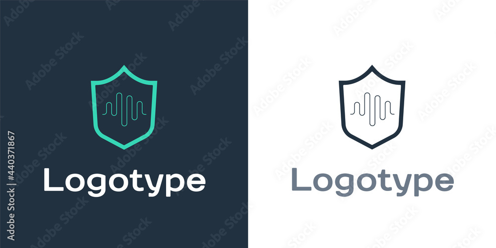 Poster logotype shield voice recognition icon isolated on white background. voice biometric access authenti