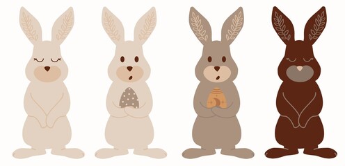 Fototapeta premium Cute Easter Bunny icons set. Set of Easter bunny rabbits. Collection of cute cartoon characters. Vector children's set with bunnies.