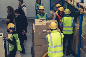 Many people , workers and manger work in warehouse or storehouse . Logistics , supply chain and...