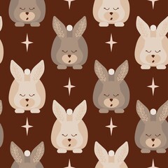 Happy Easter vector illustrations of bunnies, Cute hand drawn bows, sweet easter pattern, with rabbits, seamless pattern with bunny, easter wrapping paper  - great for textiles Vector Background