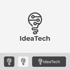 creative tech logo design idea, modern and minimal lightbulb icon illustration concept, with line art style 