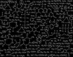 Chemistry vector seamless endless texture with handwritten chemistry formulas. Scientific educational background	
