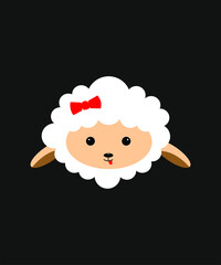 Cute sheep with red ribbon icon vector