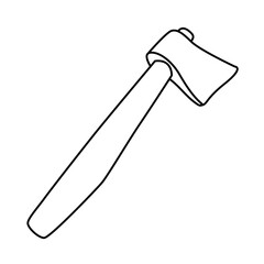 Ax for camping, hiking, local tourism illustration. Drawn in doodle style by outline. Vector