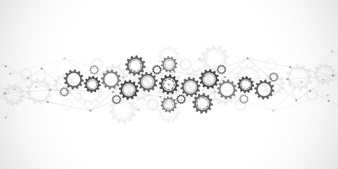 Cogs and gear wheel mechanisms. Hi-tech digital technology and engineering. Abstract technical background