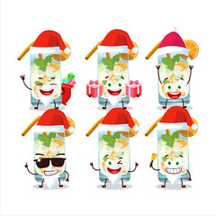 Santa Claus emoticons with orange mojito cartoon character