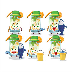 A fisherman orange mojito cartoon picture catch a big fish