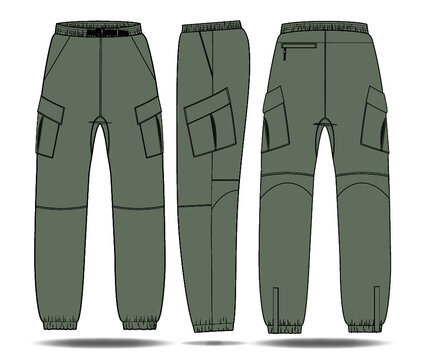 Set of cargo pants technical fashion illustration with normal waist high  rise pockets belt loops full lengths flat  CanStock