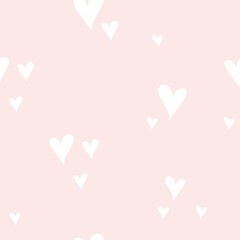 Seamless pattern heart on pink background. Hand draw doodle heart. Vector illustration.