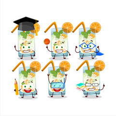 School student of orange mojito cartoon character with various expressions