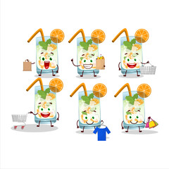 A Rich orange mojito mascot design style going shopping