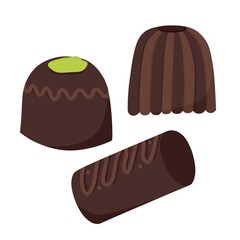 A set of candy bars chocolates on a white insulated background. Vector illustration.