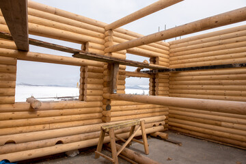 Construction of wooden house, interior