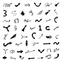 Vector set of hand-drawn arrows, elements for presentation