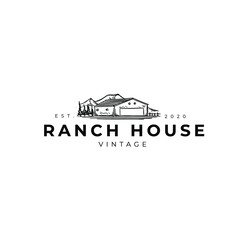 Rustic Ranch Barn House Drawing Loog Illustration Design Vector Template Icon - obrazy, fototapety, plakaty