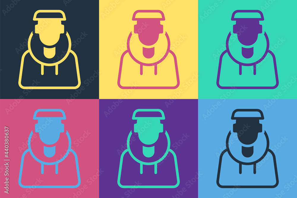 Poster pop art monk icon isolated on color background. vector
