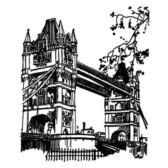 Vector famous monuments of architecture from around the world. England black and white