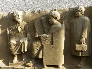 Römische Schulszene - Reliefstein eines römischen Grabdenmals in Neumagen-Dhron an der Mosel