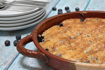 Blueberry cobbler macro close up view with selective focus.
