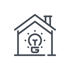 House with light bulb line icon. Electricity control of smart home vector outline sign.