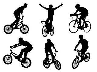 Vector silhouette shapes bicyclist collection