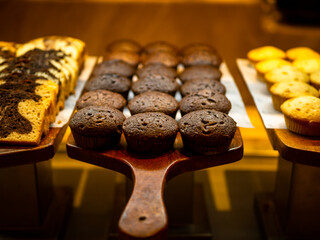 Assorted mini muffins on dessert buffet
