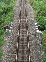 Single railway track top view, India