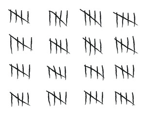 Editable stroke Tally marks count or prison wall sticks lines counter. Logger hash marks icons of jail tally numbers counting in slash lines. Vector clipart. Isolated on white background. - obrazy, fototapety, plakaty