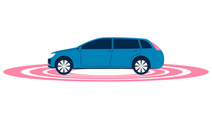 Fototapeta na wymiar Car senser of environment observation area technology. Circular radio around an automobile. Animated video on a white background.