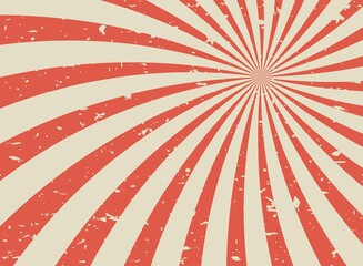 Fototapeta premium Sunlight retro spiral grunge background. Red and beige color burst wallpaper.