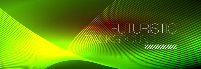 Abstract neon glowing light in the dark with waves. Shiny magic energy and motion concept, vector abstract wallpaper background