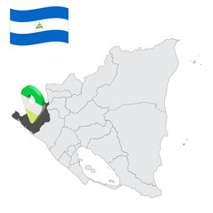 Location of  Chinandega Department  on map Nicaragua . 3d location sign similar to the flag of Chinandega. Quality map  with  provinces of  Nicaragua for your design. EPS10