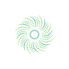 Green energy round logo isolated on white. Circles and dotes abstract shape.