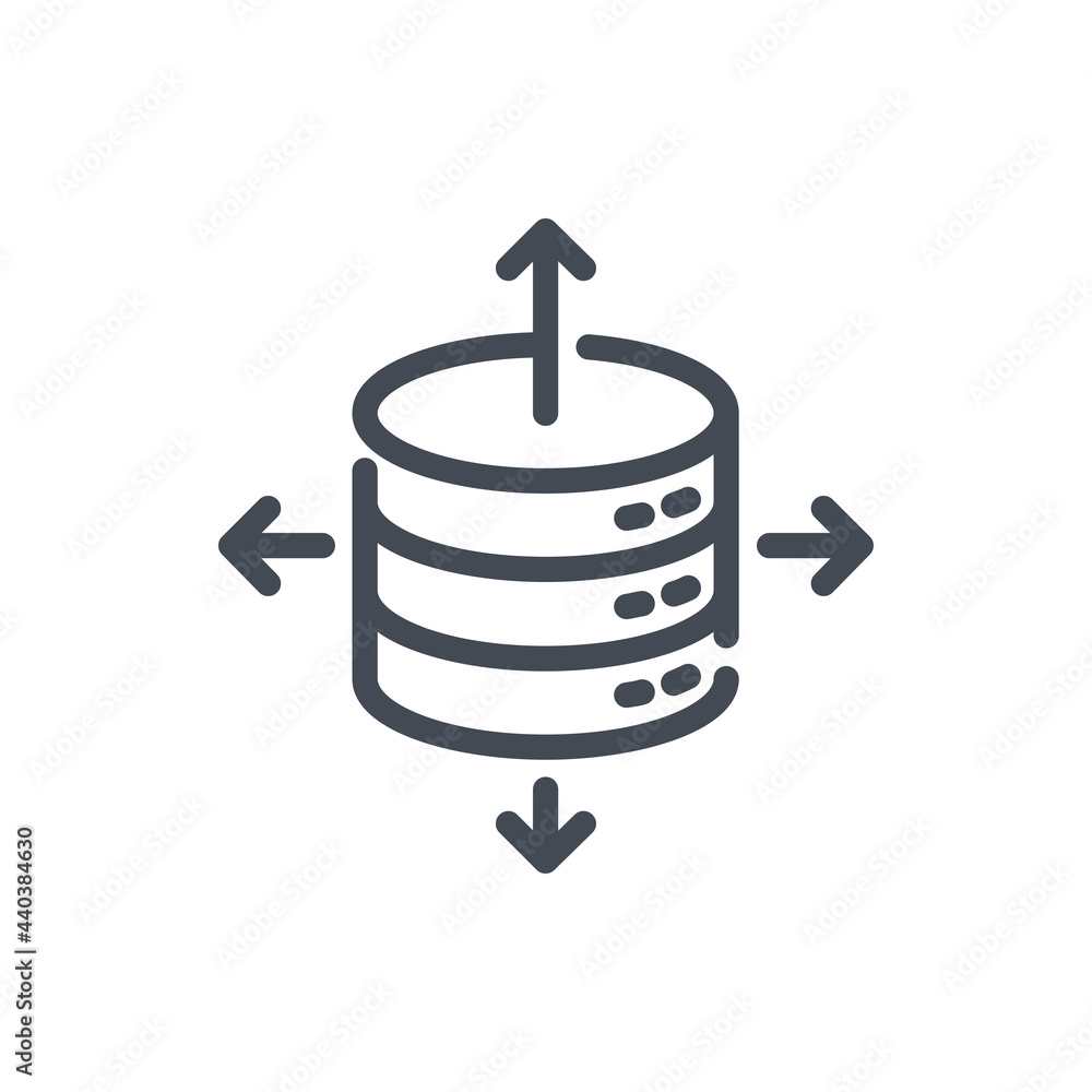 Poster share database line icon. server storage data transfer vector outline sign.