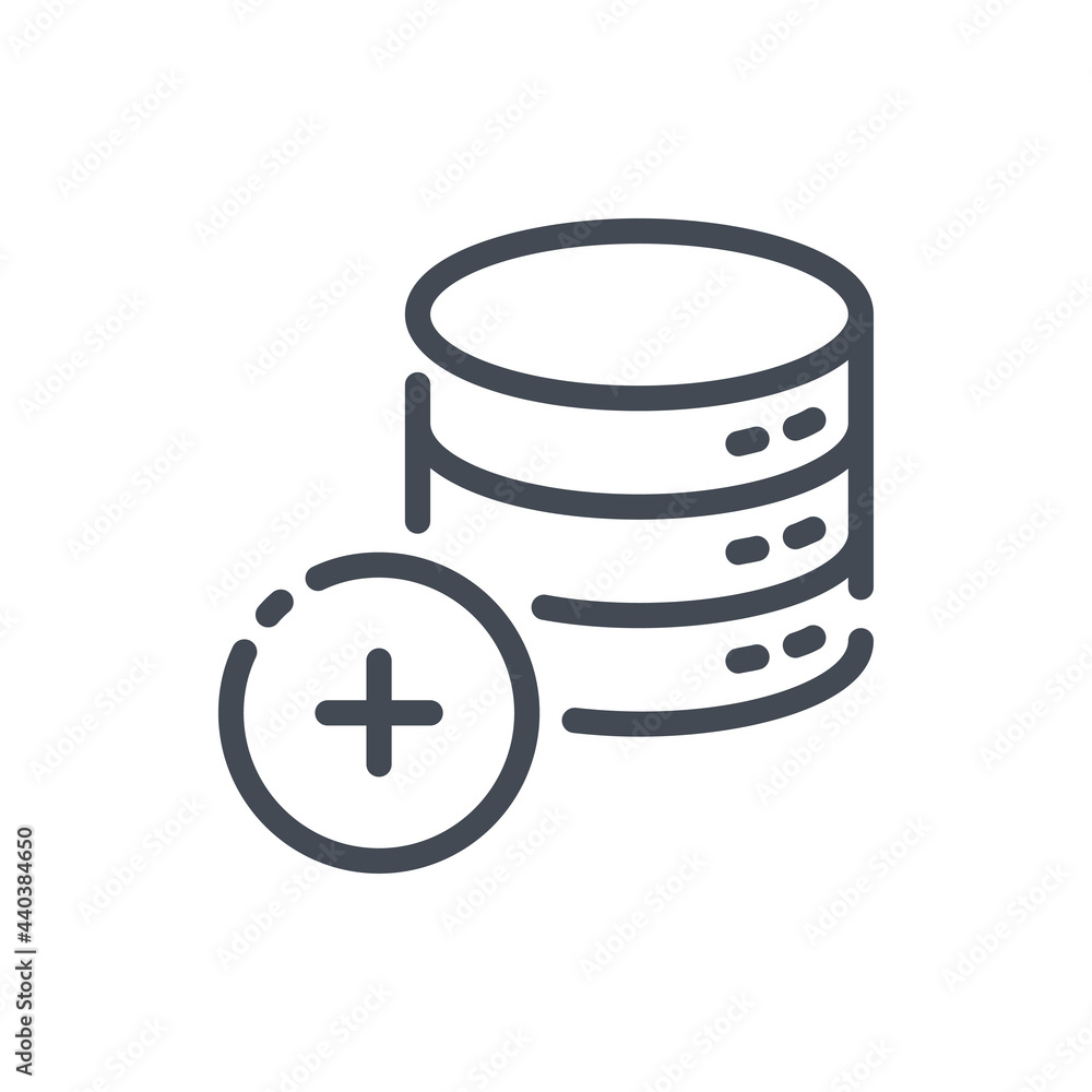 Poster add to database line icon. new server storage vector outline sign.