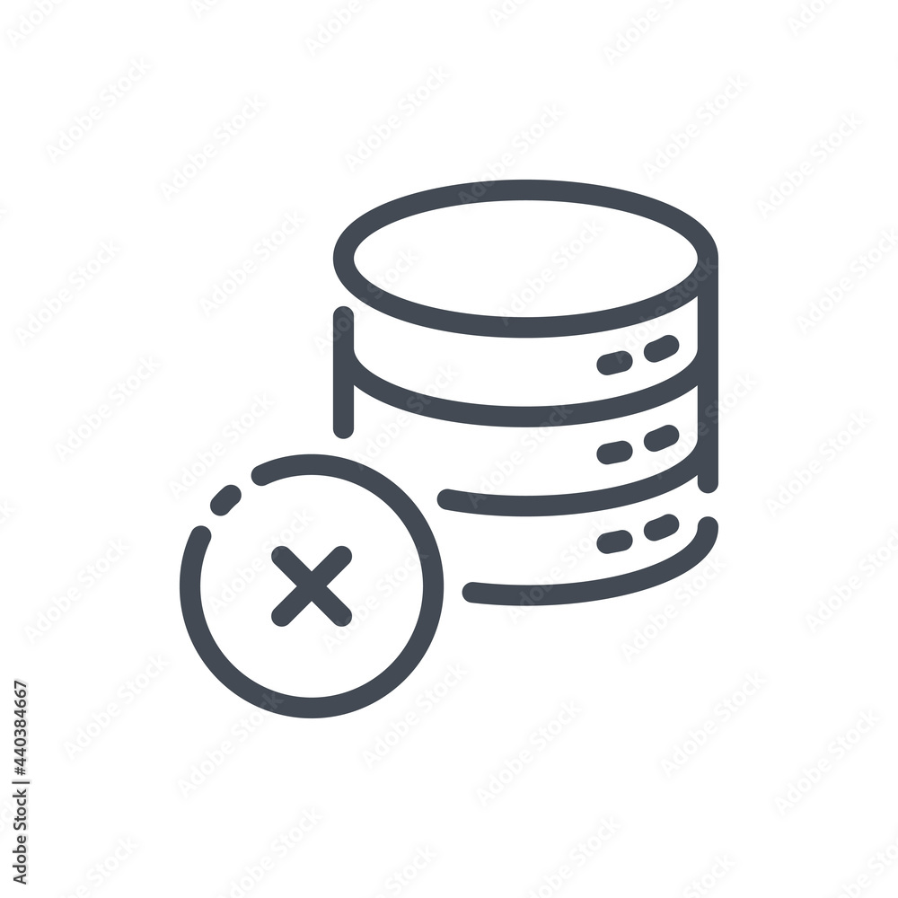 Poster database problem line icon. server storage lost connection vector outline sign.