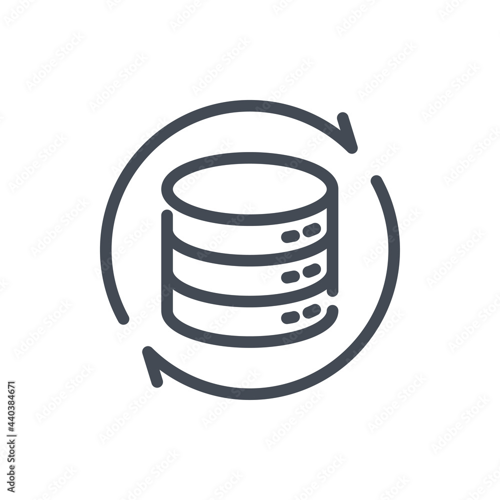 Poster update and backup of database line icon. refresh server storage vector outline sign.