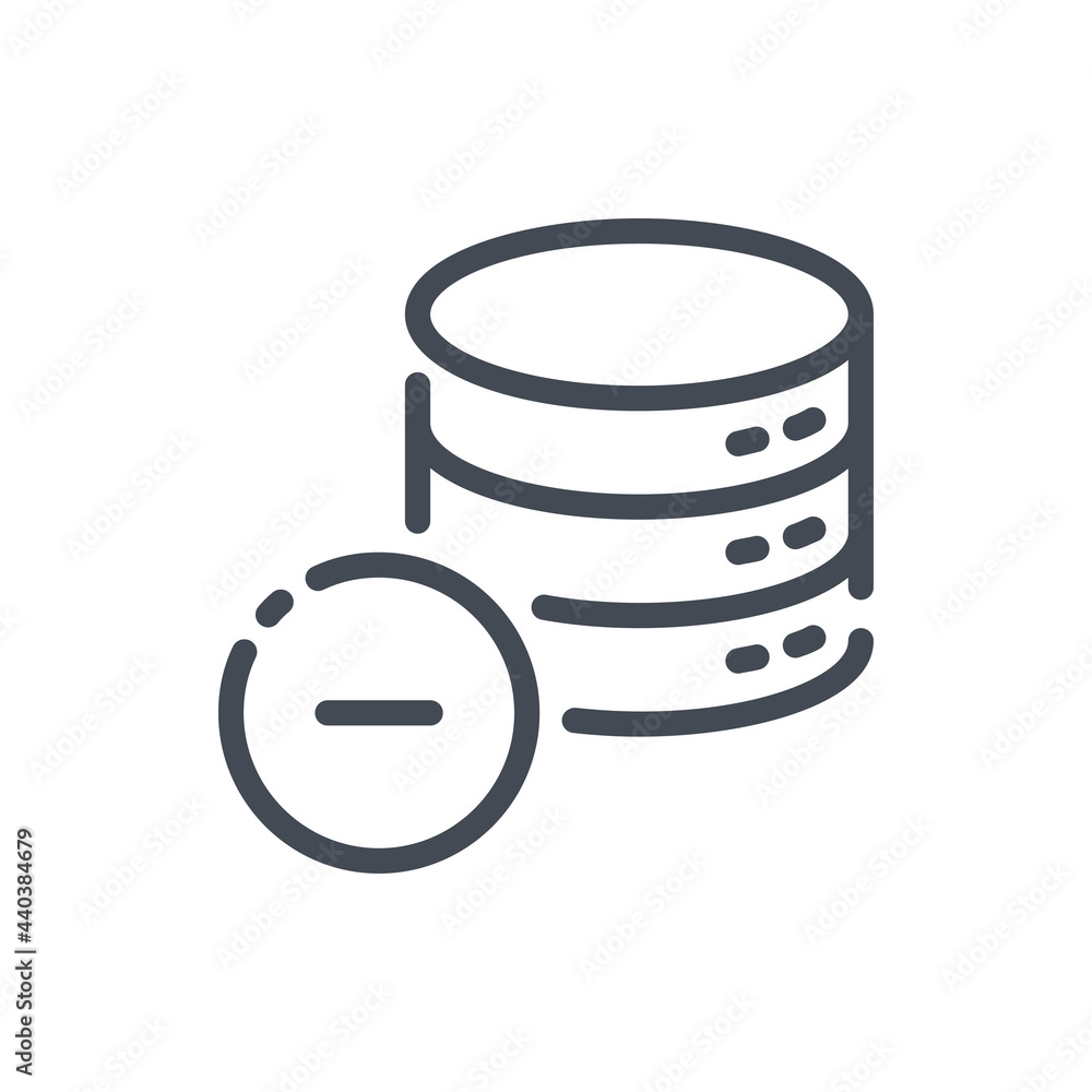 Poster remove from database line icon. delete from server storage vector outline sign.
