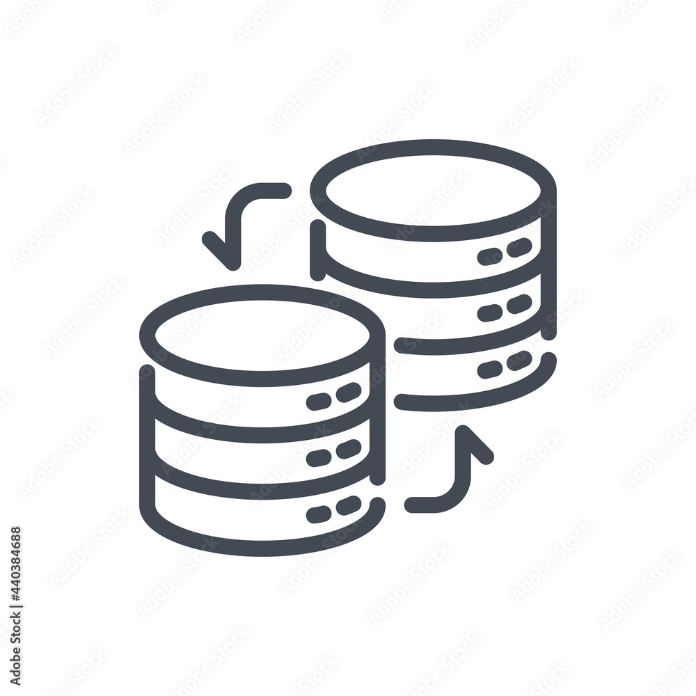 Poster database transfer line icon. server storage exchange vector outline sign.
