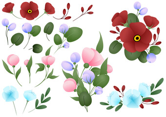 Vector set of flowers. Elements for design 