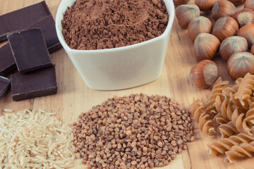 Natural ingredients containing magnesium, vitamins and dietary fiber. Healthy nutrition